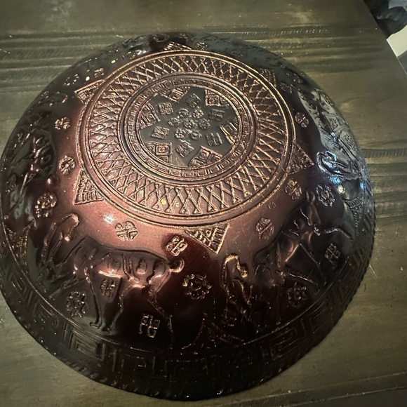 Vintage Turquoise Blue Glass Serving Bowl with Animal Motif by AKCAM Fabrique - Picture 6 of 7